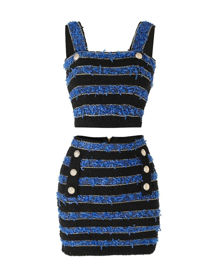 Beaded Diamond Two-Piece Crop Top Split Skirt Set