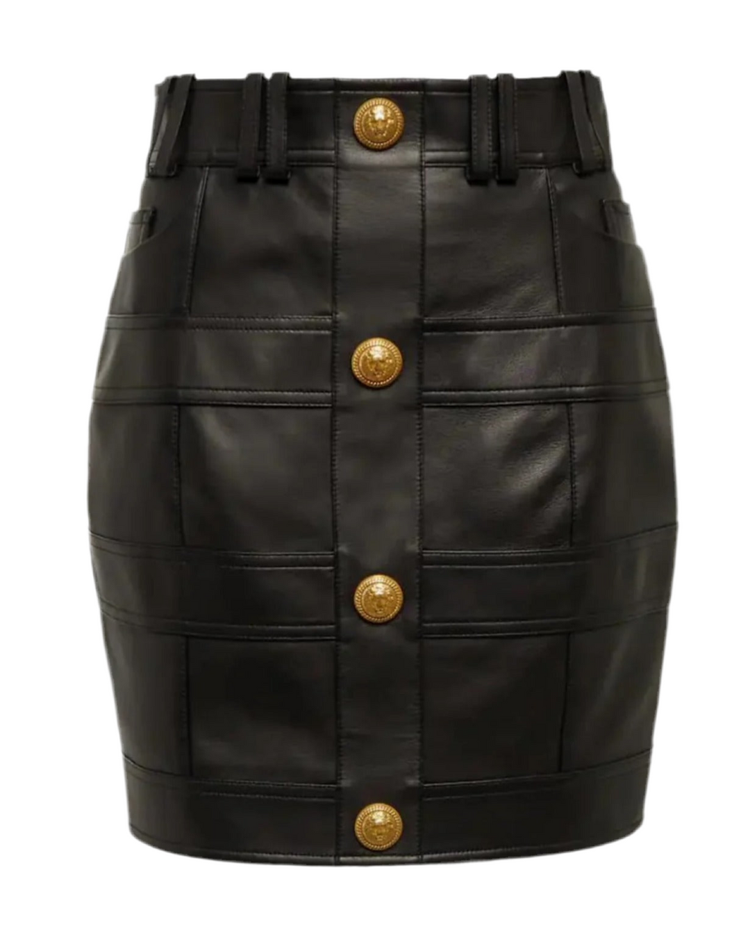 Black Leather Quilted Gold Button Skirt