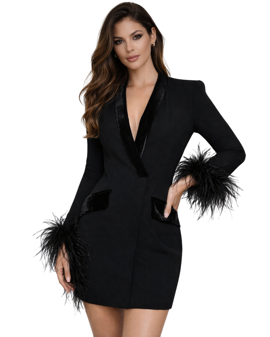 Black Blazer Feather Mini Dress – Haute In Couture