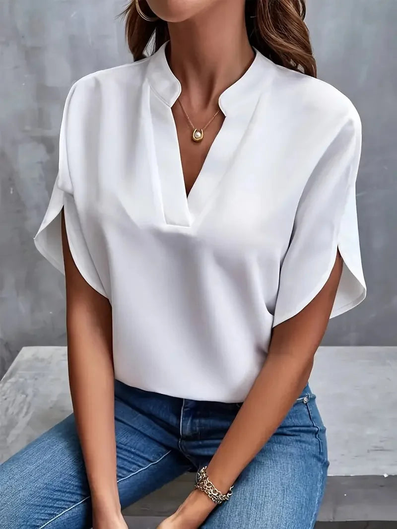ELEVATED ELEGANCE V-NECK TOP WITH RENAISSANCE SLEEVE main image 1