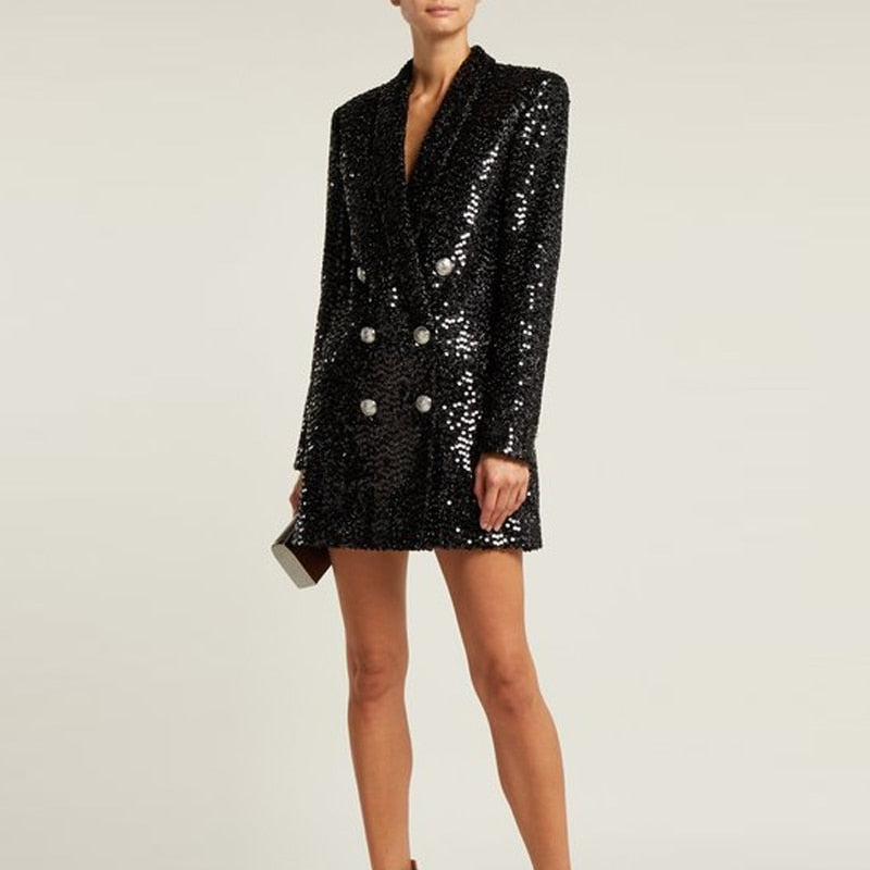 blue dress for baby girl Black Sequin Blazer Mini Dress – Haute In Couture