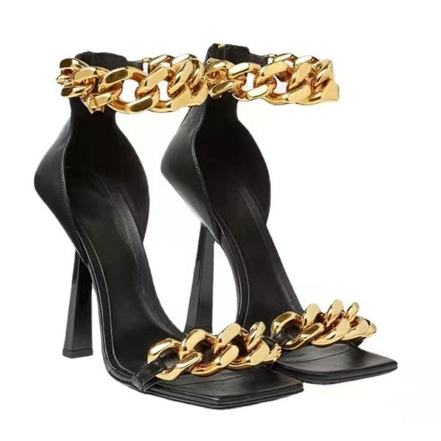 Chain High Heels Gold Runway Gold Chain High Heel Sandals – Haute