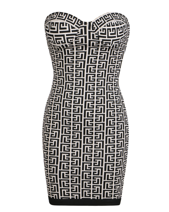 Black & White Jacquard Monogram Strapless Dress – Haute In