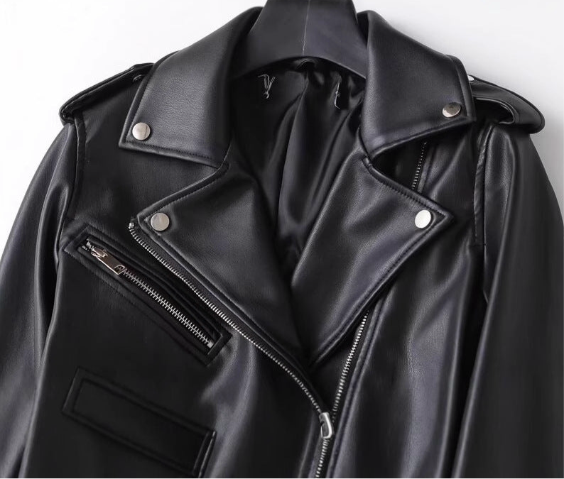 Women's Black Classic Leather Biker Jacket