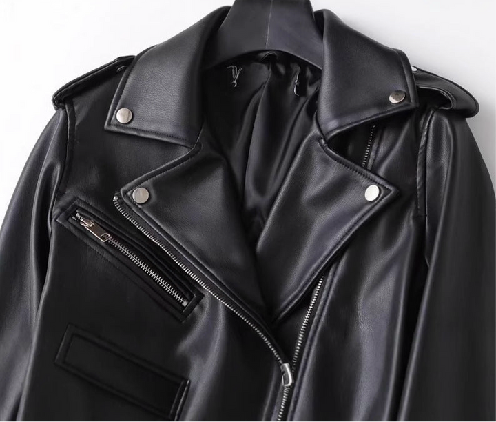 Women's Black Classic Leather Biker Jacket