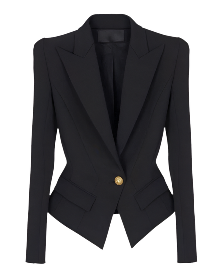 Black Peak Lapel Gold Button Blazer