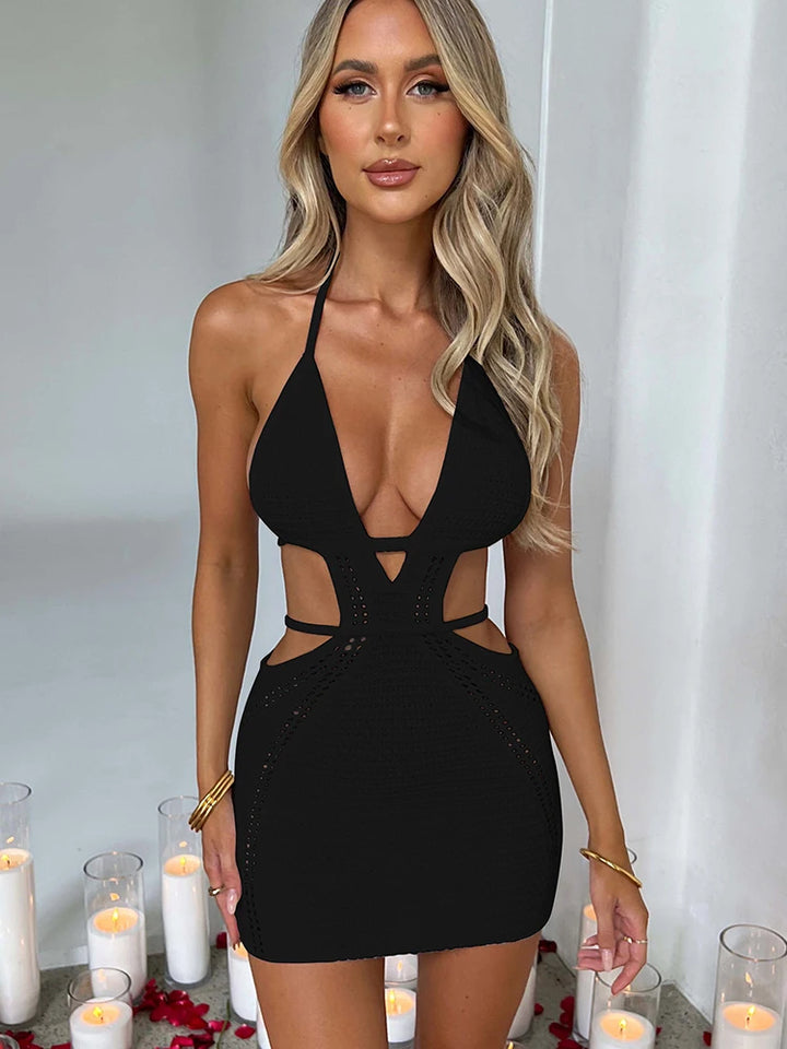 St. Tropez Crochet Halter Summer Mini Dress