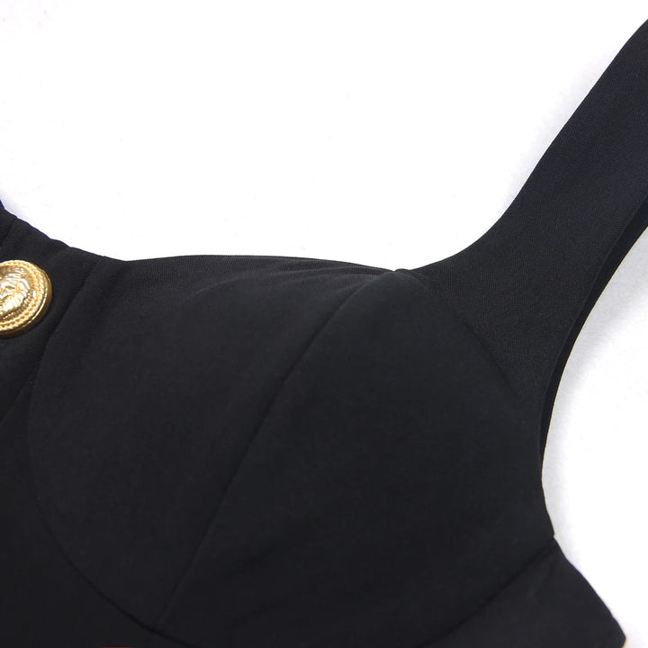 Black Gold Button 2 Piece Cropped Top & Skirt Set