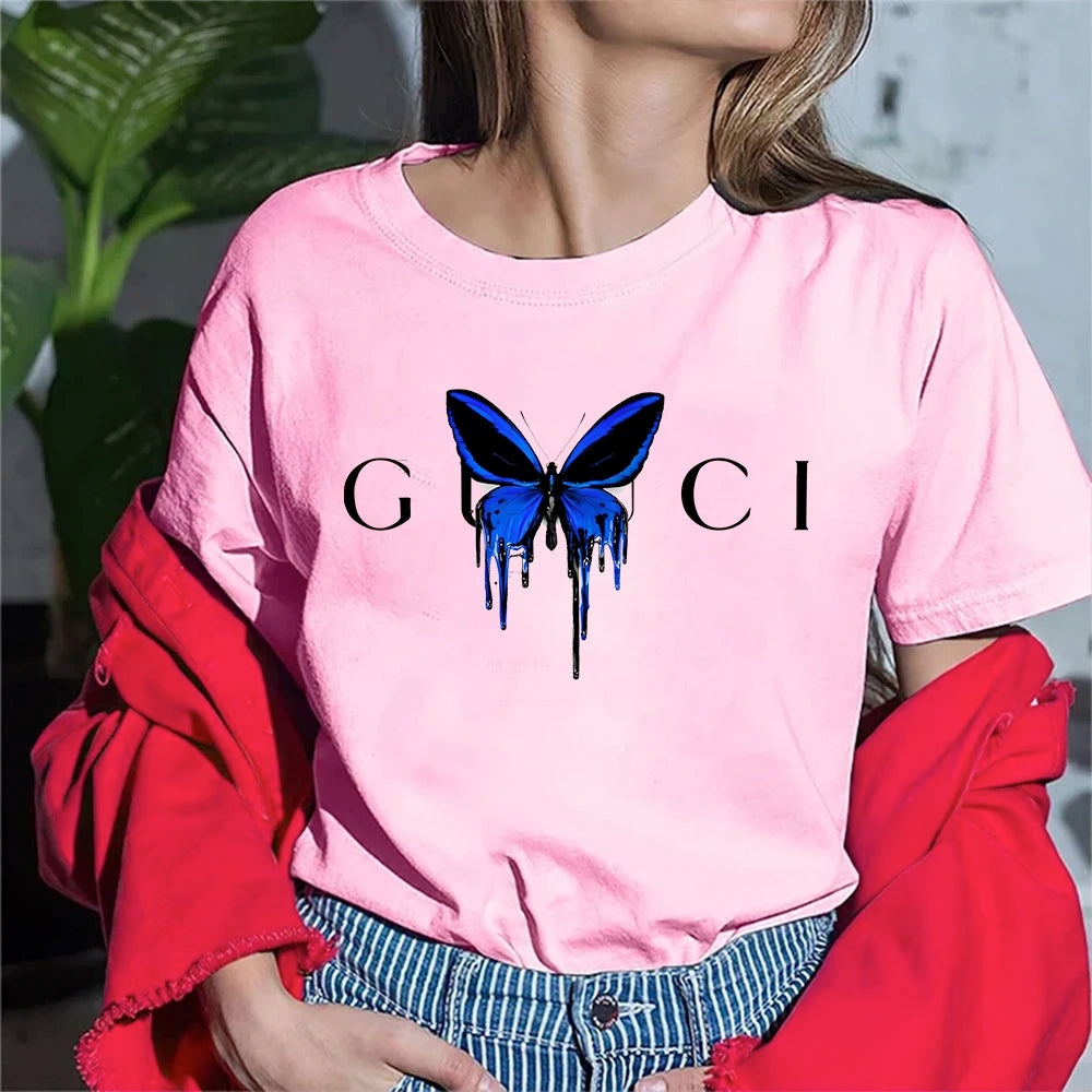 【U LAN】Butterfly Printed Over Short Sleeve T-Shirt Butterfly printed over short sleeve t-shirt - U LAN