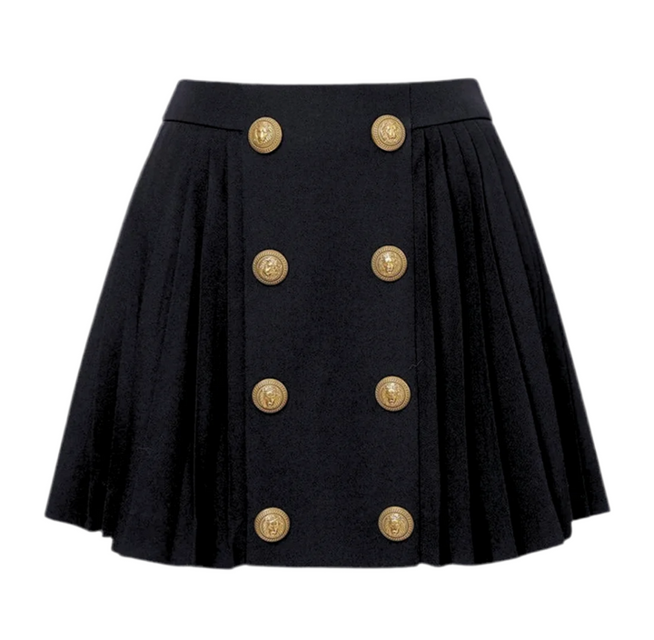 Black Gold Button Pleated Skirt