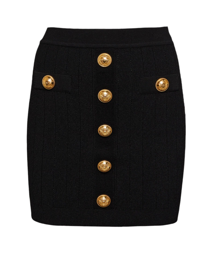 Black Knitted Gold Button Mini Skirt