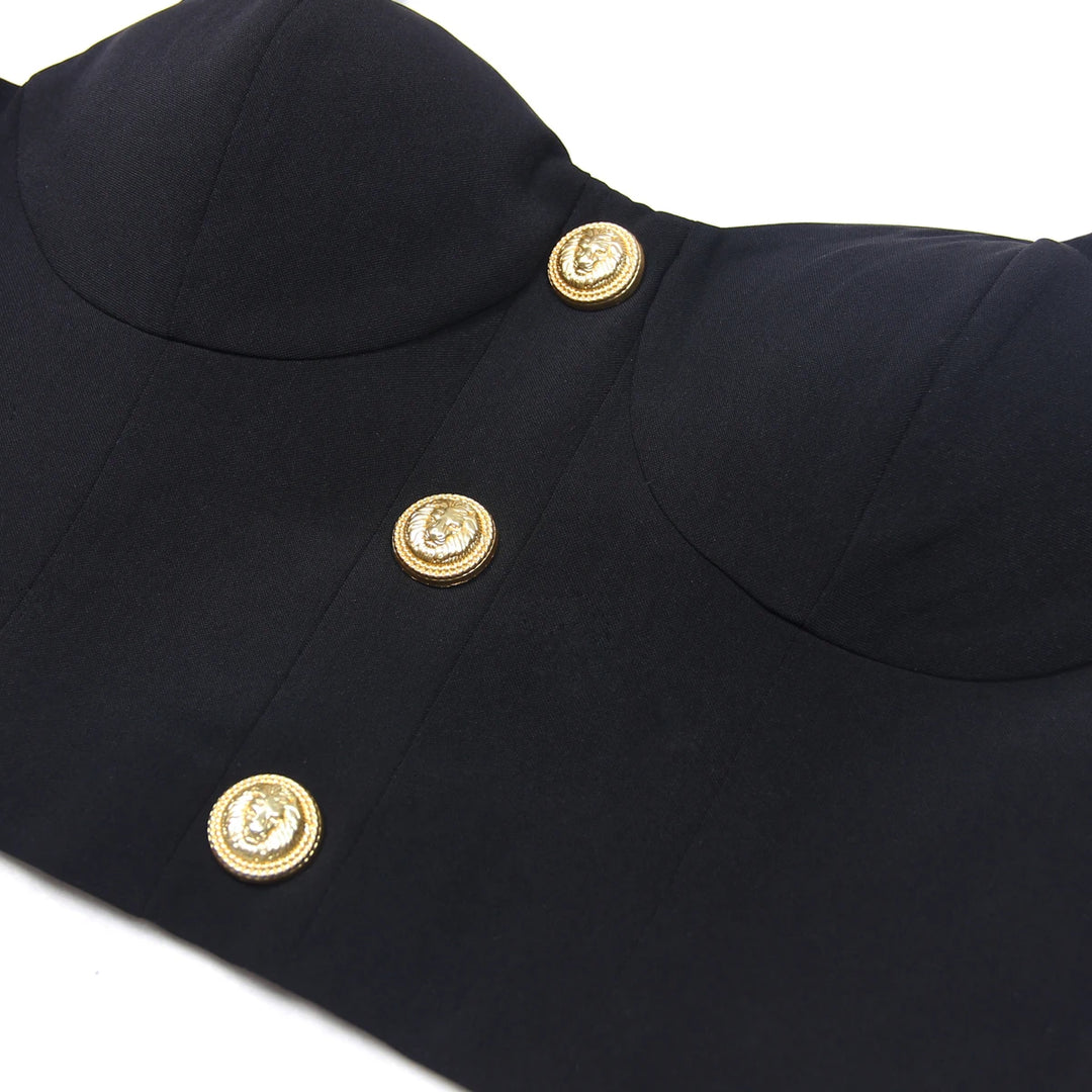Black Gold Button 2 Piece Cropped Top & Skirt Set