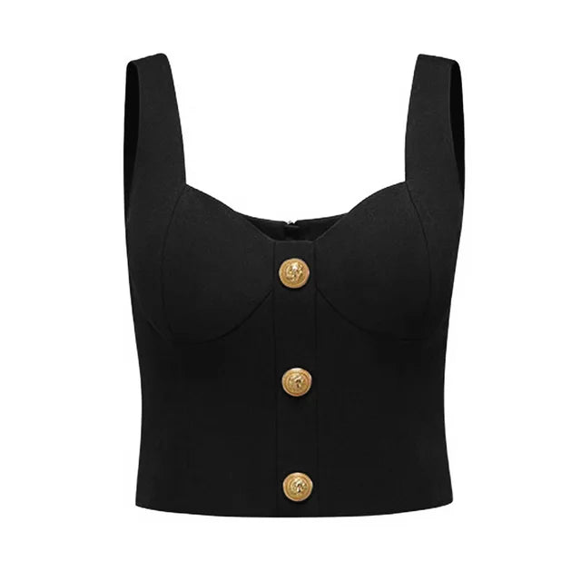 Black Gold Button 2 Piece Cropped Top & Skirt Set