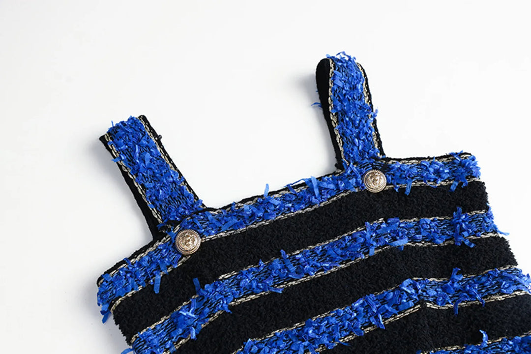 Blue & Black Tweed 2-Piece Crop Top & Skirt Set