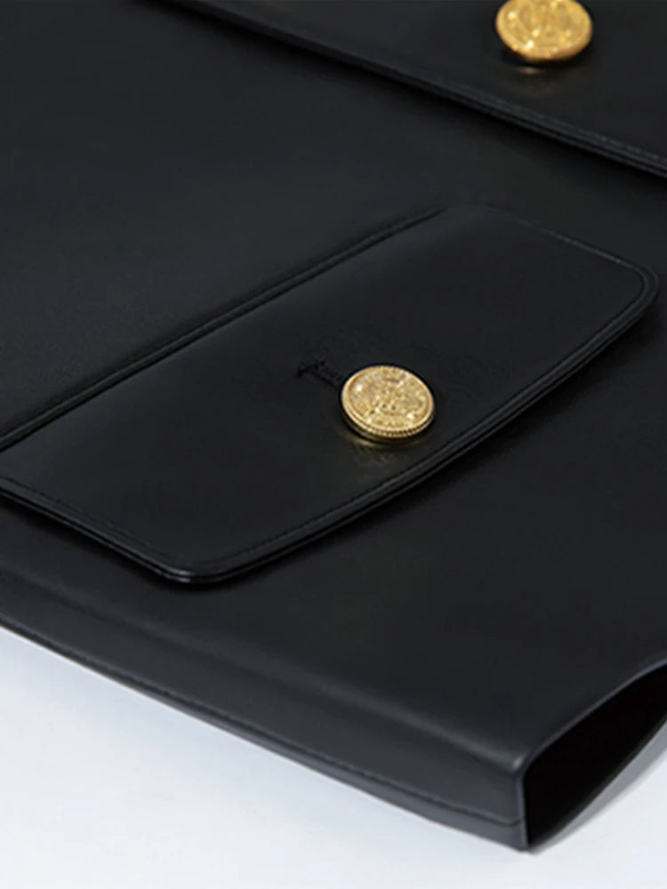 Black Leather Gold Button Jacket