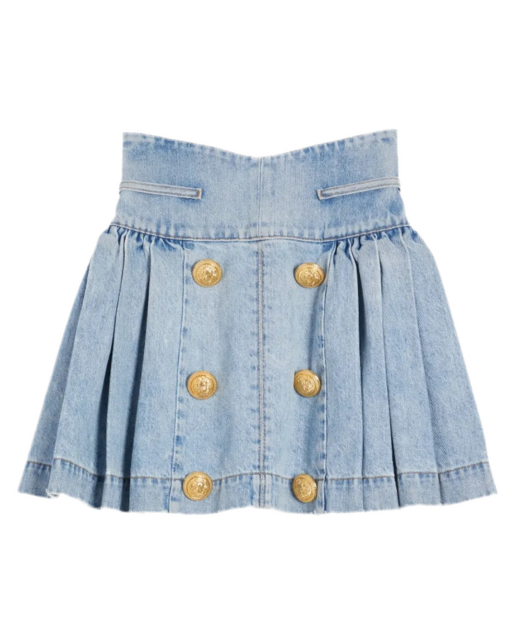 Denim Gold Button Pleated Skirt