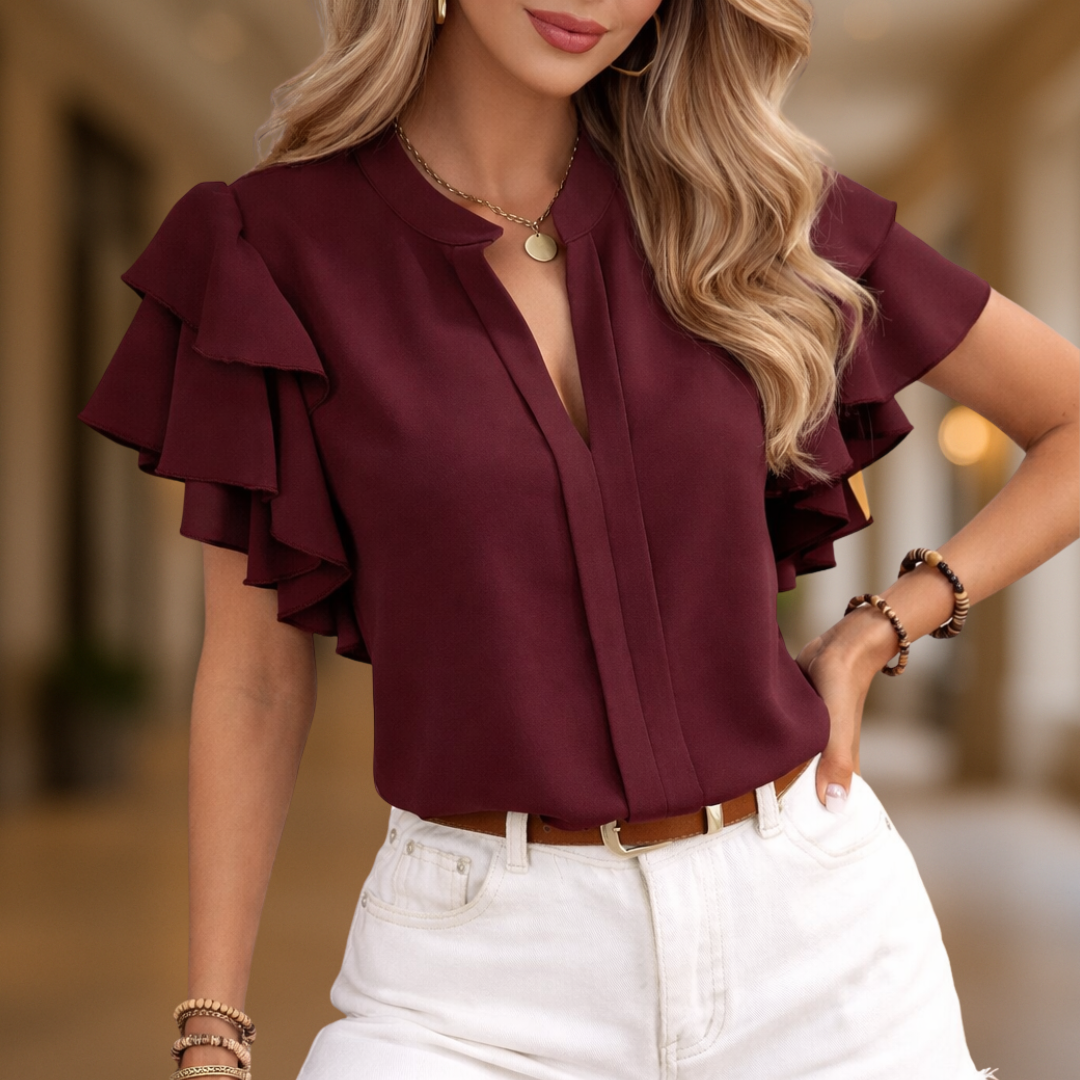 Diana Elegant Ruffle Sleeve V-Neck Women's Blouse