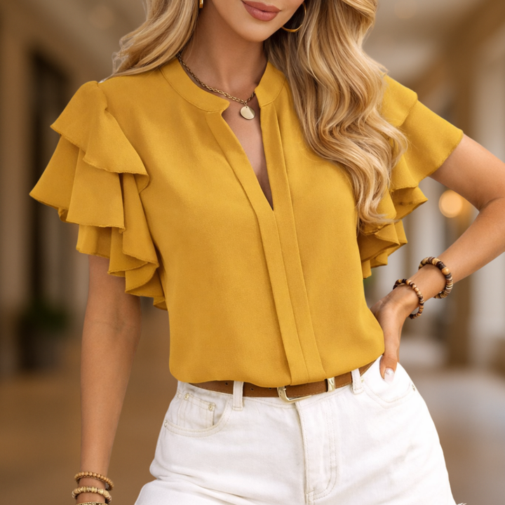 Diana Elegant Ruffle Sleeve V-Neck Women's Blouse
