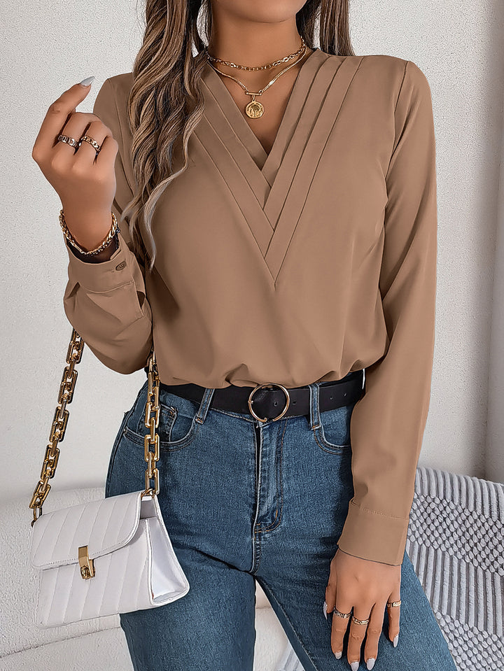 Anastasia Luxe V-Neck Pleated Long Sleeve Women's Blouse