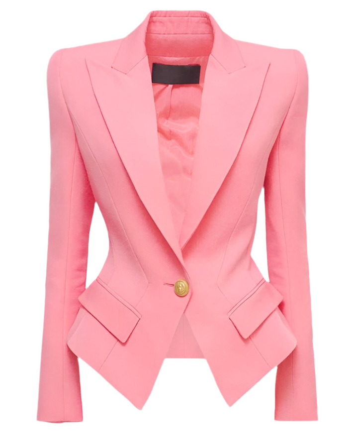 Baby Pink Peak Lapel Gold Button Blazer
