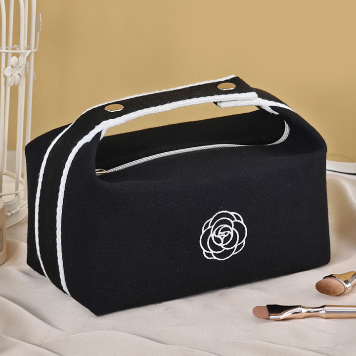 Chic & Luxurious Camellia Embroidered Vanity Case & Clutch