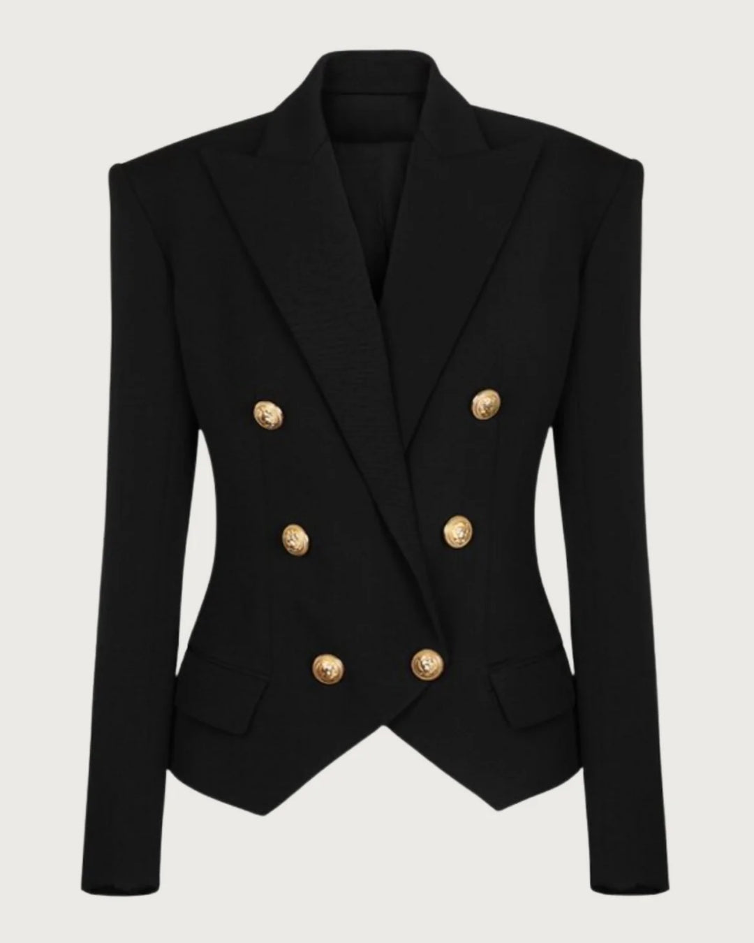 Black Peak Lapel Double Breasted Gold Button Blazer