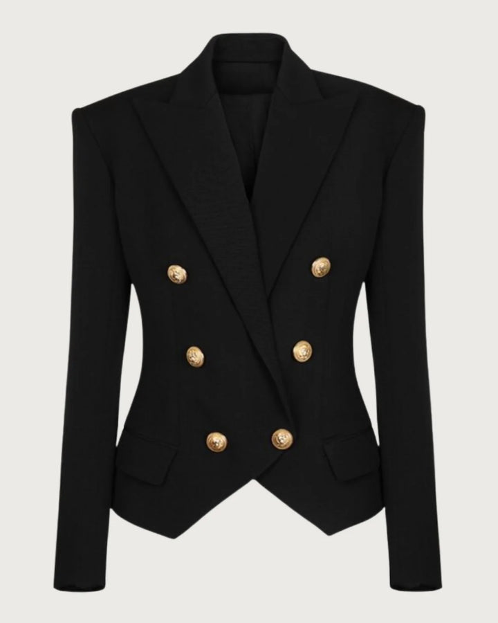 Black Peak Lapel Double Breasted Gold Button Blazer