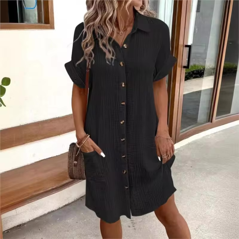 Monaco Women's Button Down Polo Style Shirt Dress With Pockets