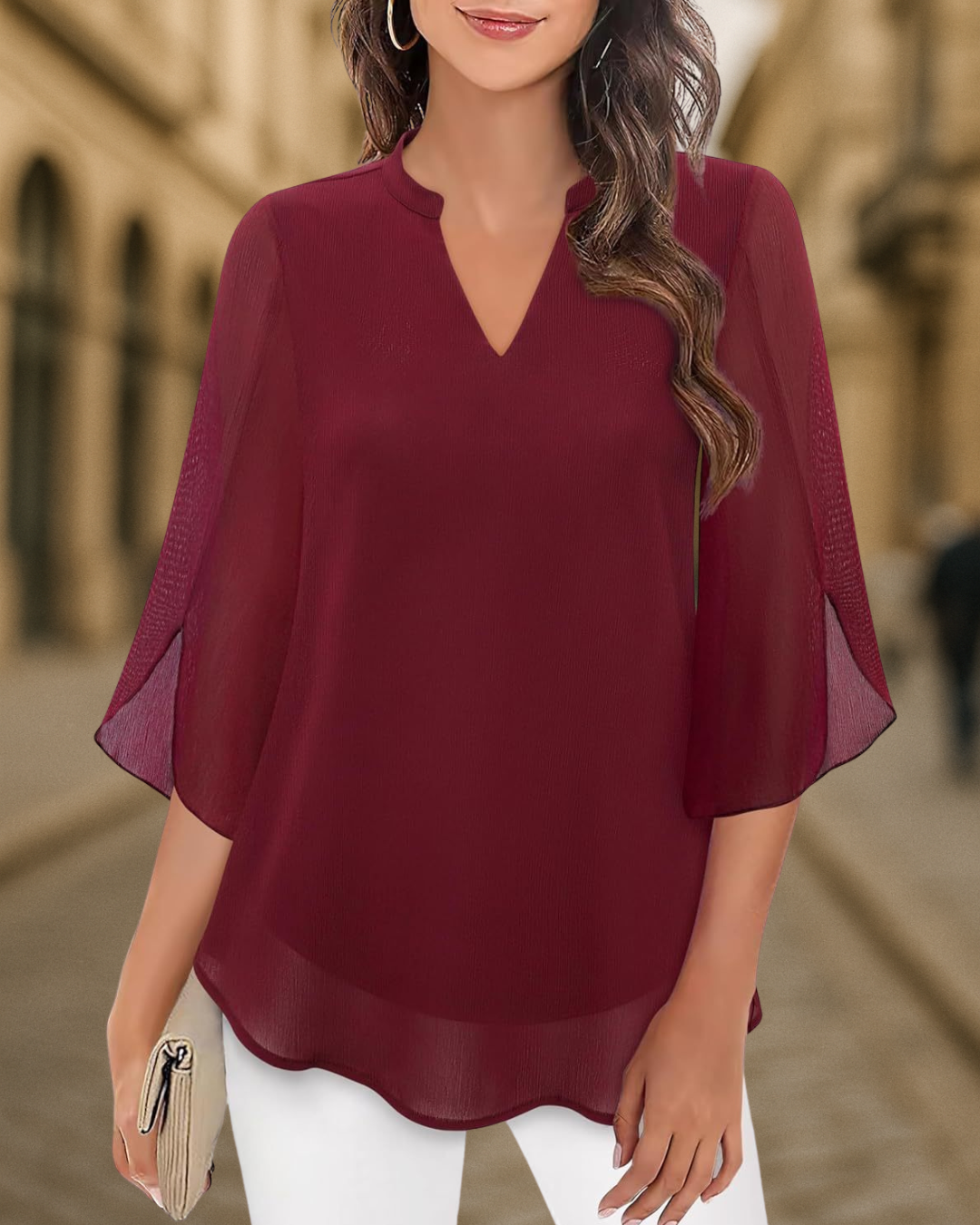 Camila Flowy V-Neck Chiffon Women's Blouse