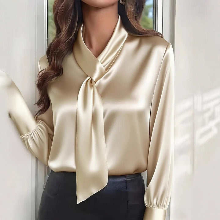 Aria Elegant Silky Satin Neck Tie Women's Blouse