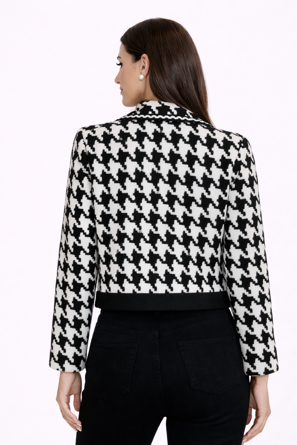 Black And White Vintage Style Houndstooth Tweed Jacket
