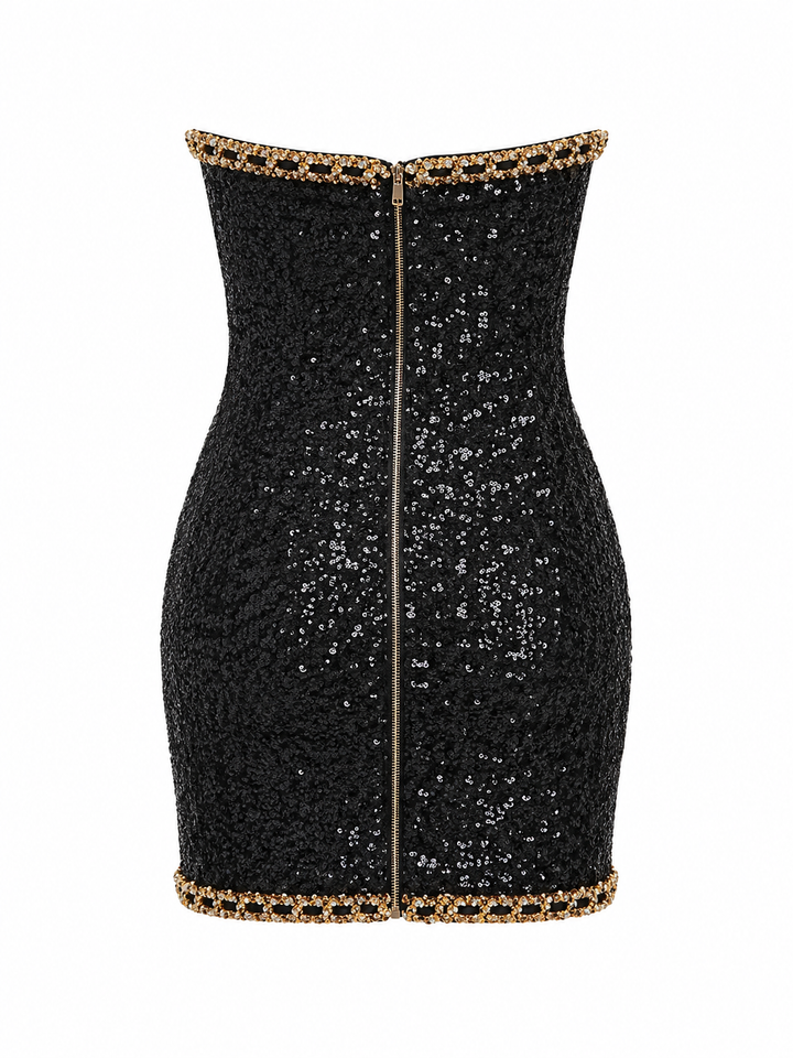 Monte Carlo Black & Gold Chain Sequin Mini Dress
