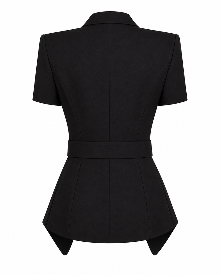 Black Short Sleeve Gold Belted Blazer