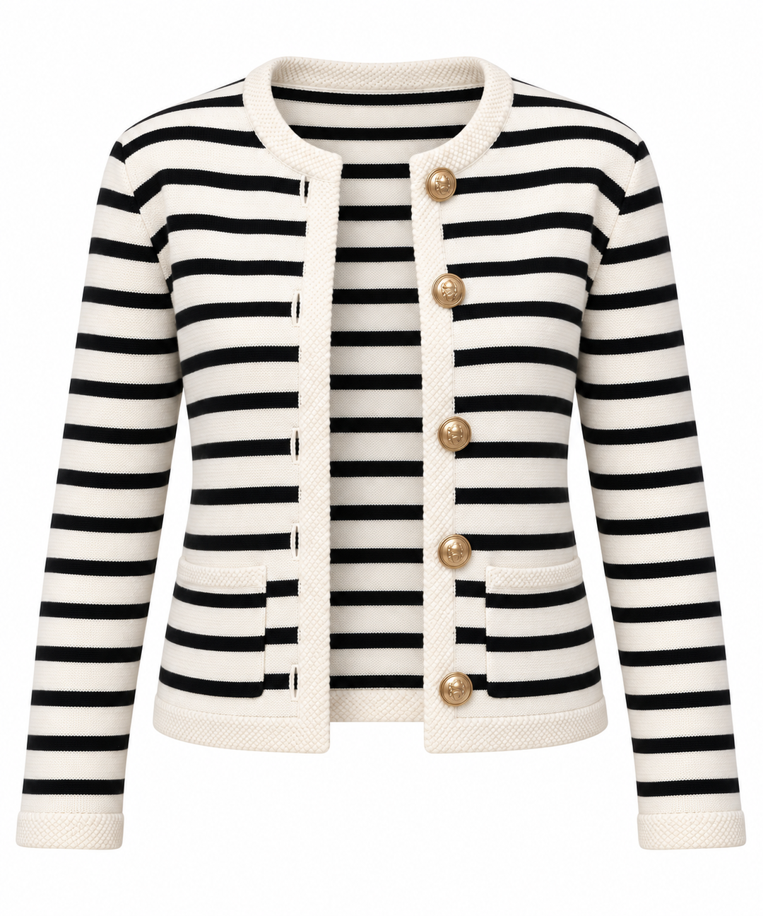 Black & White Striped Gold Button Cardigan