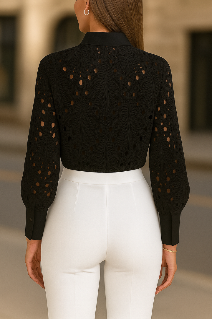 Jasmine Elegant Crochet Lace Button Up Women's Blouse