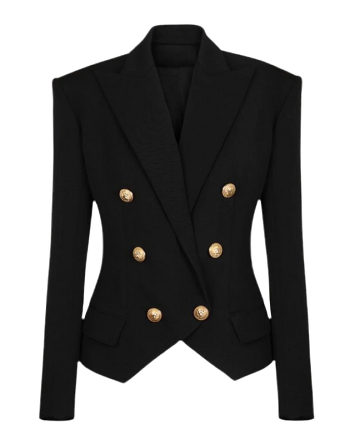 Black Peak Lapel Double Breasted Gold Button Blazer