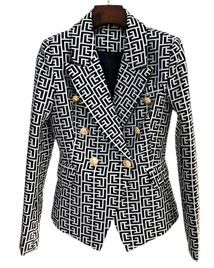 Jacquard Double Breasted Gold Button Blazer