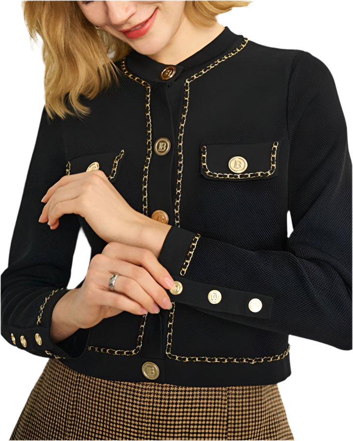 Black Chain Link Gold Button Cardigan Sweater