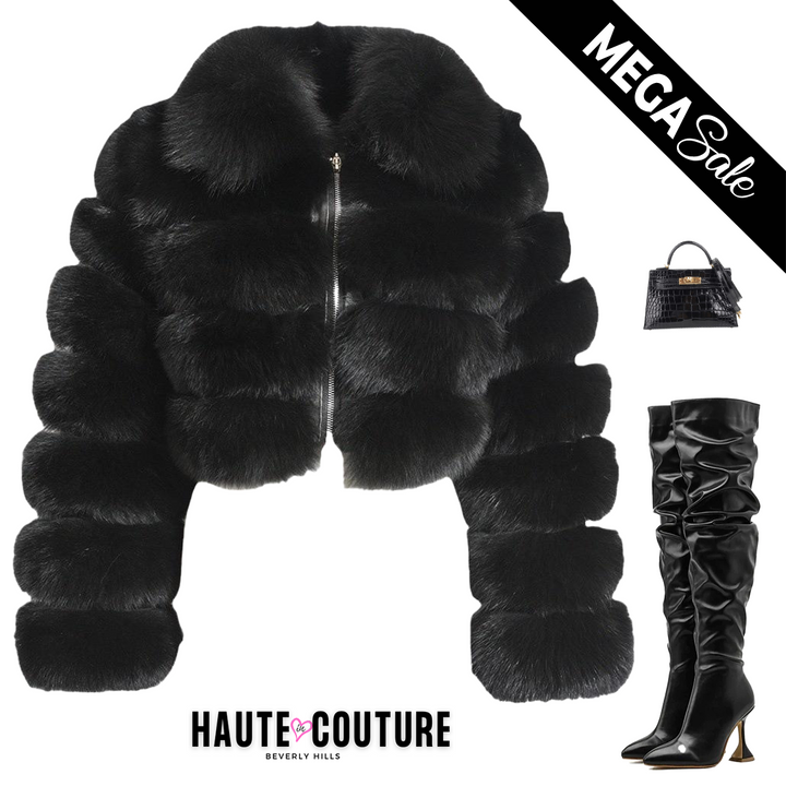 Black Faux Fox Fur Bomber Jacket