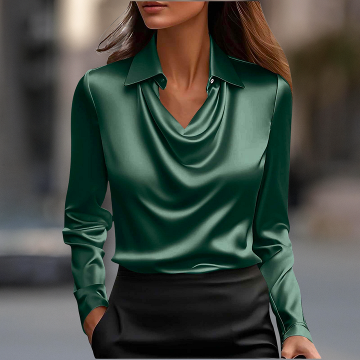 Milan Chic Silky Satin Draped Neck Blouse