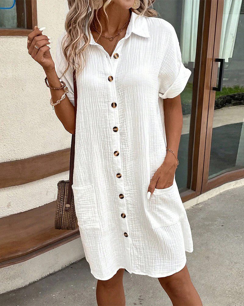Monaco Women's Button Down Polo Style Shirt Dress With Pockets