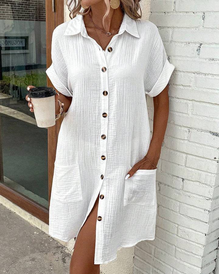 Monaco Women's Button Down Polo Style Shirt Dress With Pockets