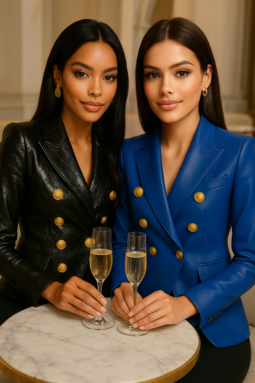 Cobalt Blue Leather Gold Button Blazer