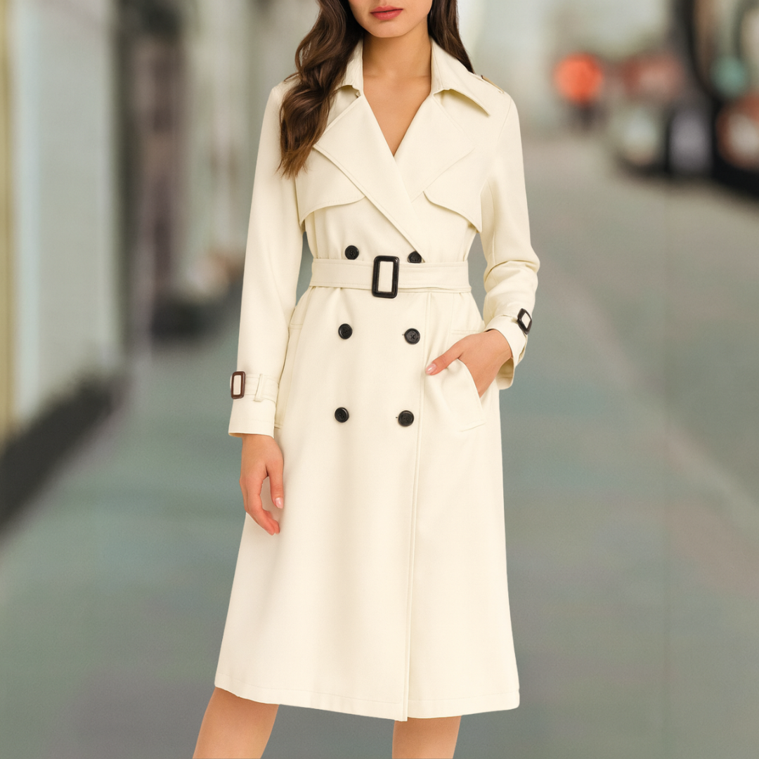 Classic Women's Trench Coat With Detachable Belt & Pockets