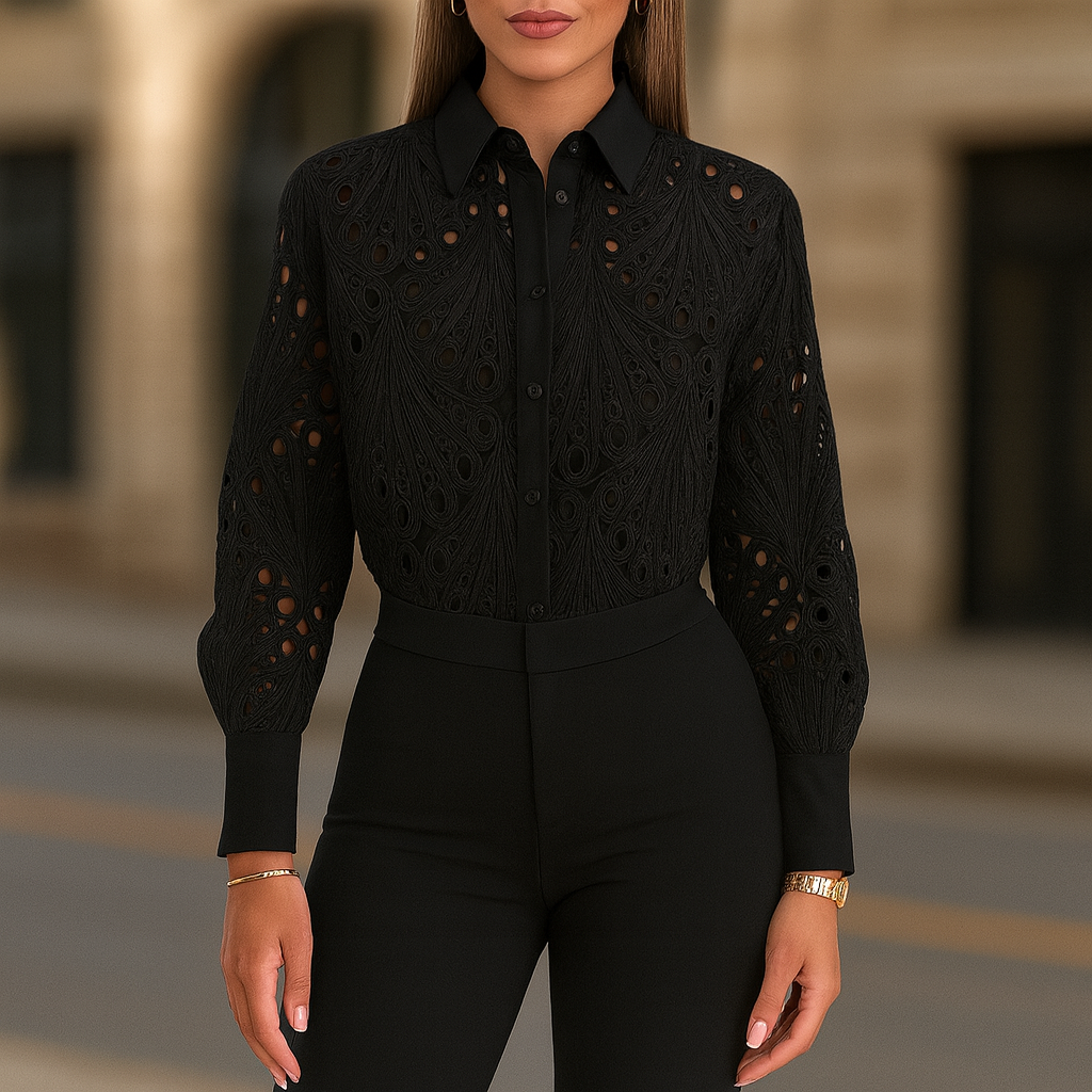 Jasmine Elegant Crochet Lace Button Up Women's Blouse