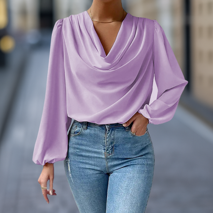 Celeste Luxe Elegant Draped Neck Women's Blouse
