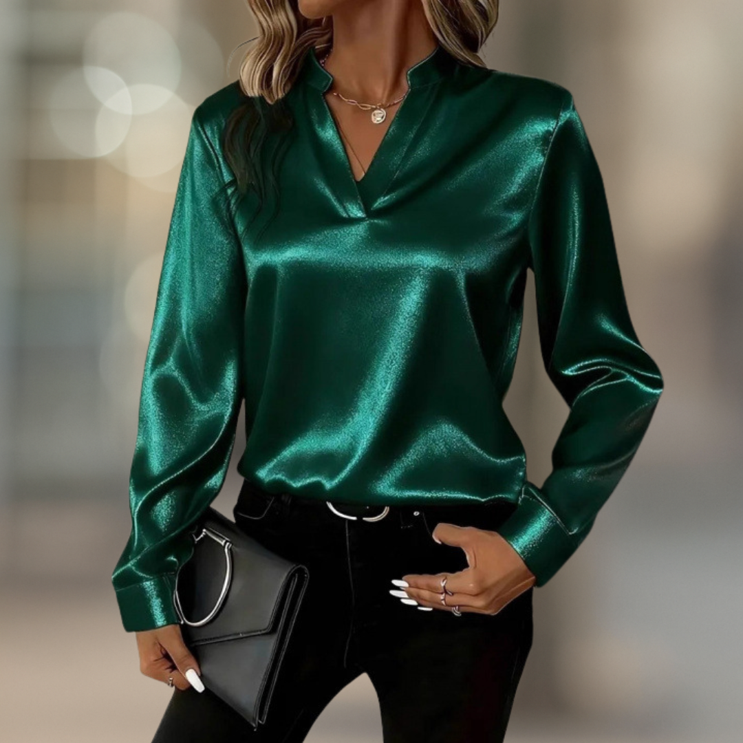 Lumière Elegant Luxe Silky Satin V-Neck Women's Blouse