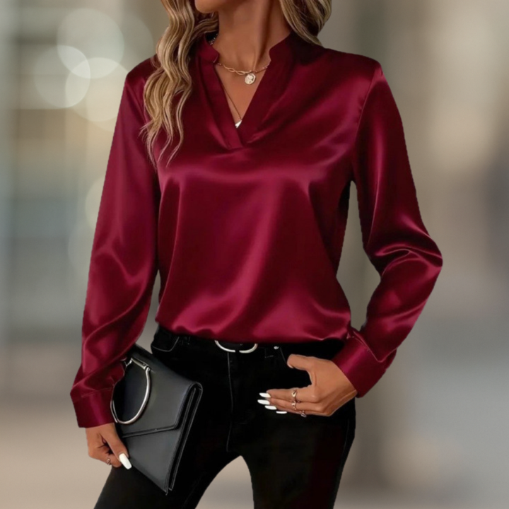 Lumière Elegant Luxe Silky Satin V-Neck Women's Blouse