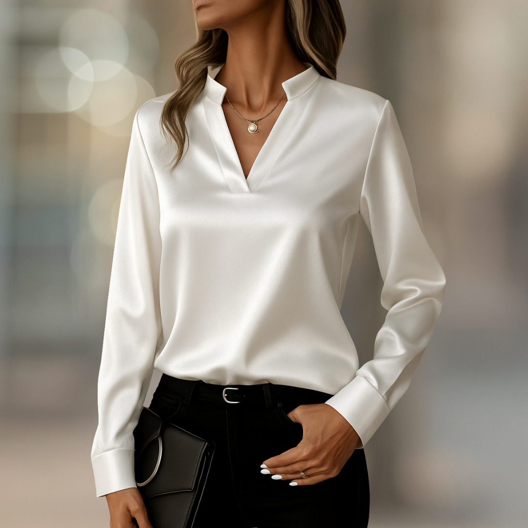 Lumière Elegant Luxe Silky Satin V-Neck Women's Blouse
