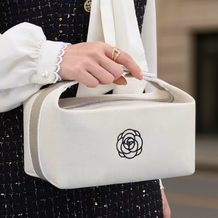 Chic & Luxurious Camellia Embroidered Vanity Case & Clutch